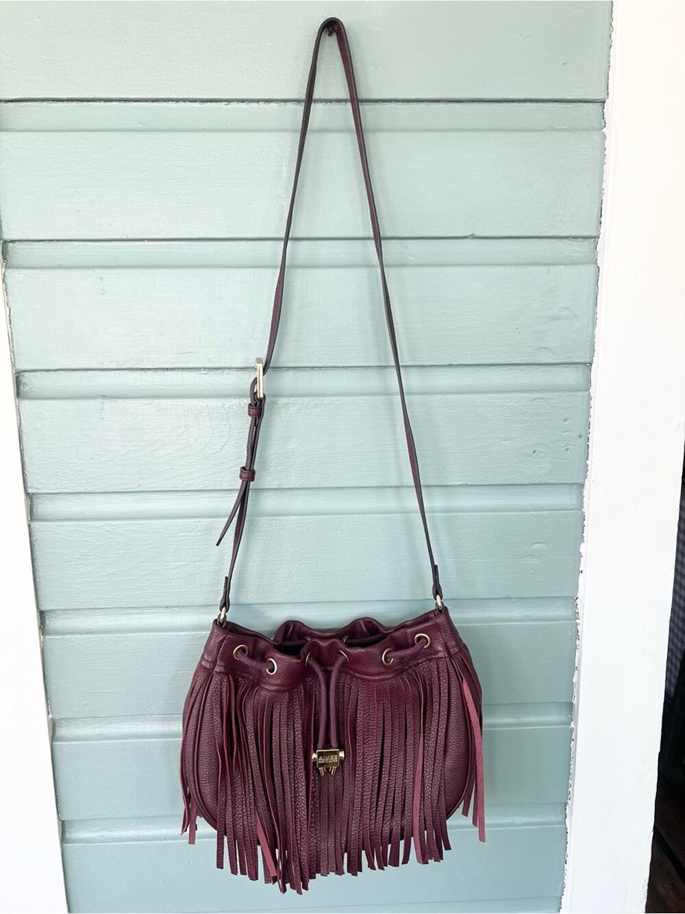Aimee kestenberg 100% leather maroon fringe crossbody western country cowgirl
